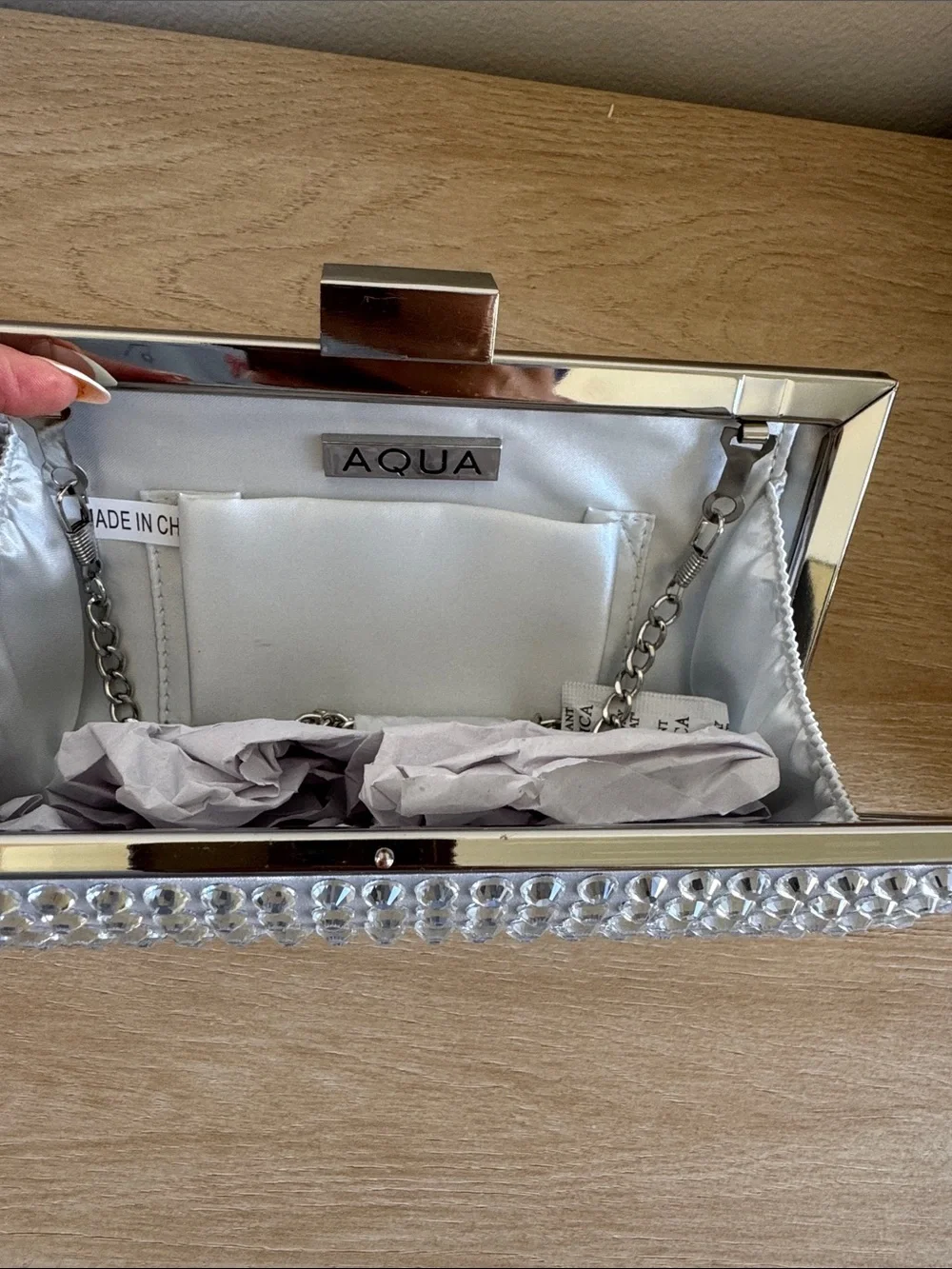 Aqua Silver Rhinestone Box Clutch